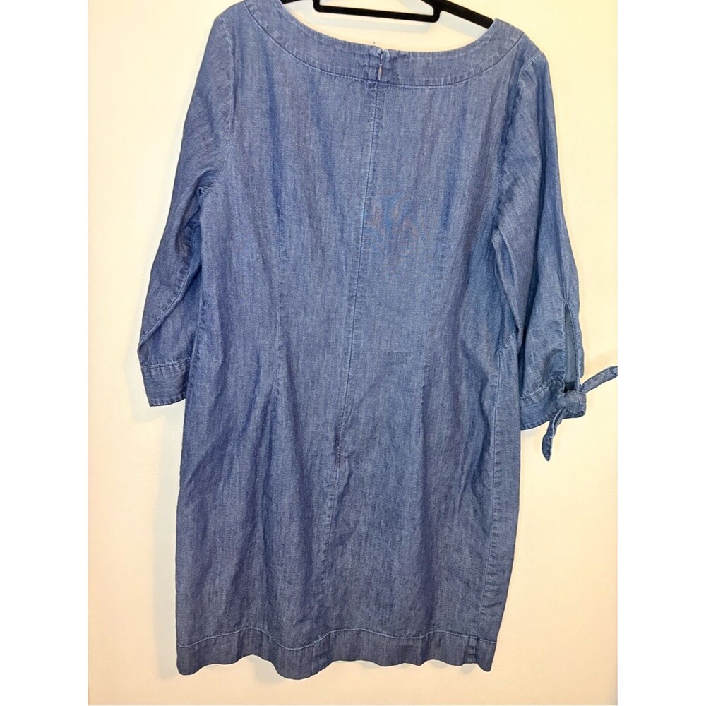 Talbots Chambray Denim Shift Dress Size 12 Tie Sleeve 100% Cotton Blue - Picture 3 of 8